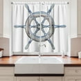 thumbnail image 2 of Ambesonne Nautical Kitchen Curtains, Wooden Ship Wheel, 55"x36", Blue White, 2 of 3
