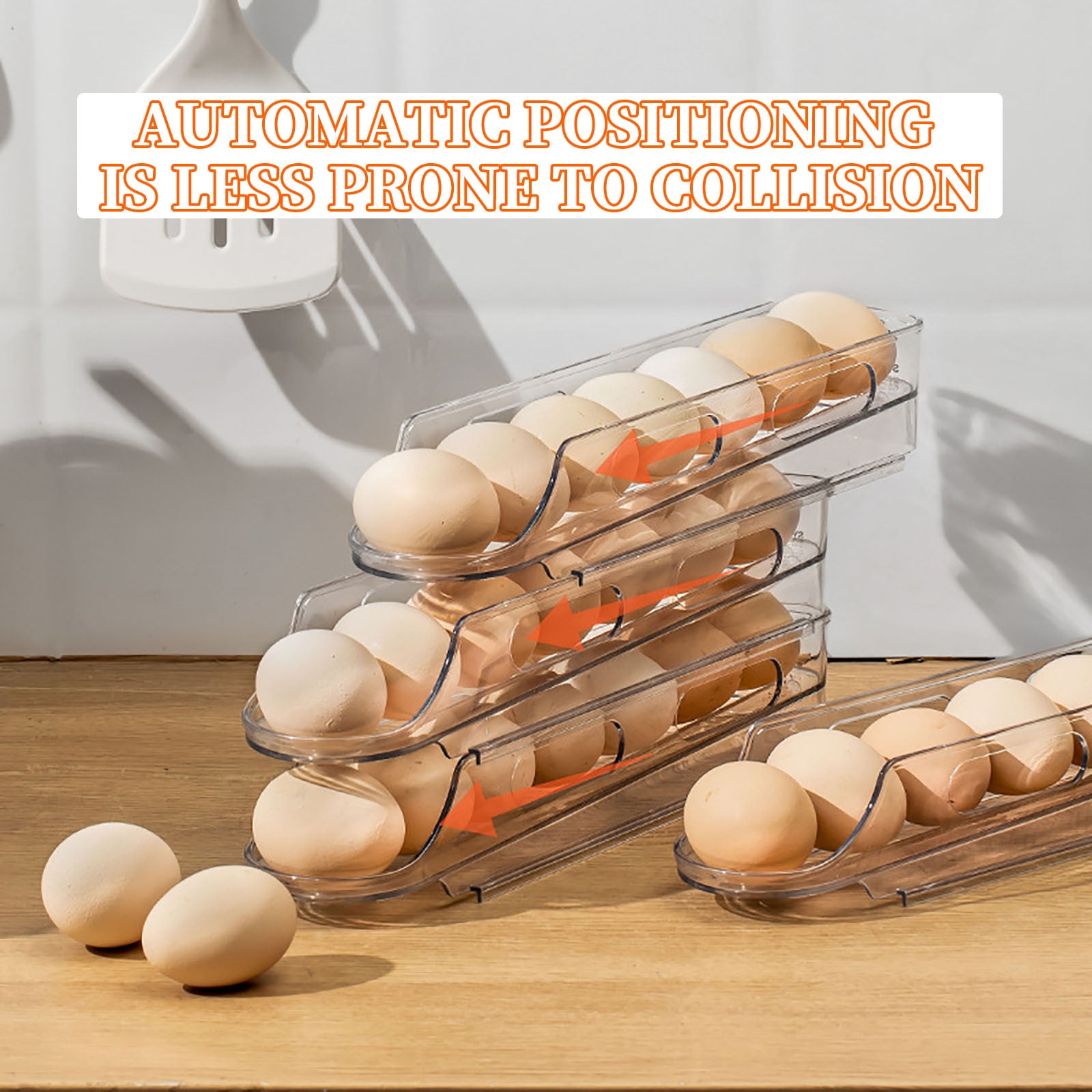 Djiypn Auto Rolling Refrigerator Egg Storage, Clear Egg Holder Tray for Refrigerator, Home Essentials Organization and Storage Box,7 Eggs Egg Holder,4PCS