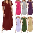 thumbnail image 1 of XiYing Robes d'Été pour Femmes, Robe d'Été Décontractée pour Femme à Col en V et Manches Courtes avec Poches, Couleur Unie, P-TTG,, 1 of 8
