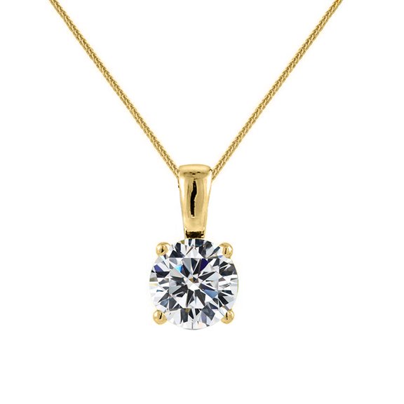 Precious Stars 14K Yellow Gold Ladies 7mm Round-cut Cubic Zirconia Solitaire Pendant and with 22" Chain Necklace