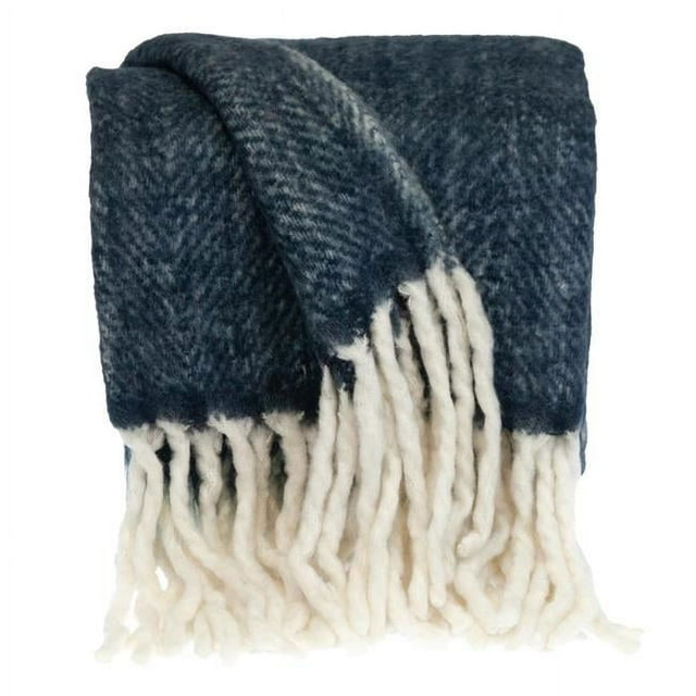 Parkland Collection THRE21674 Nagar Transitional Woven Handloom Throw Blanket, Blue & White