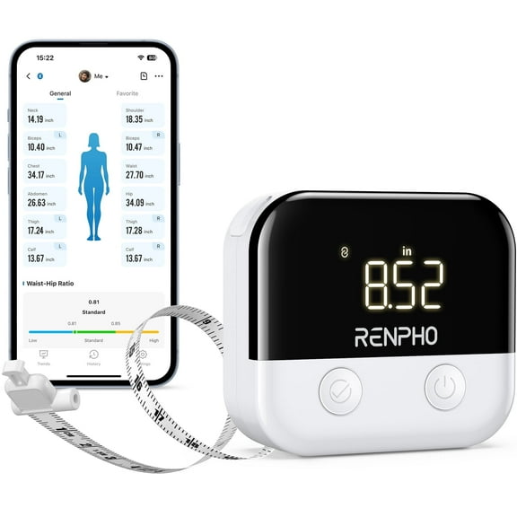 RENPHO Smart Tape Measure for Weight Loss, Bluetooth Fitness Equipment with App, Retractable