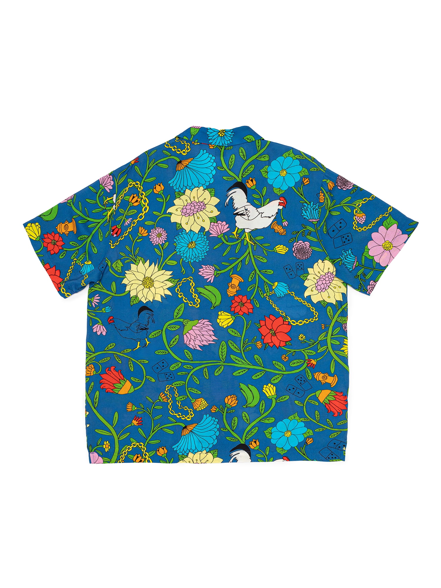 Roberto Lugo All Gender Floral Peacock Printed Button Down Resort Shirt, Men's Sizes S-3XL