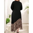 thumbnail image 7 of Mengpipi Women’s Plus Size Dresses Fall Spring Long Sleeve Crew Neck Loose Fit Color Block Leopard Print Asymmetric Hem Casual Maxi Dress 1X-5X, 7 of 7