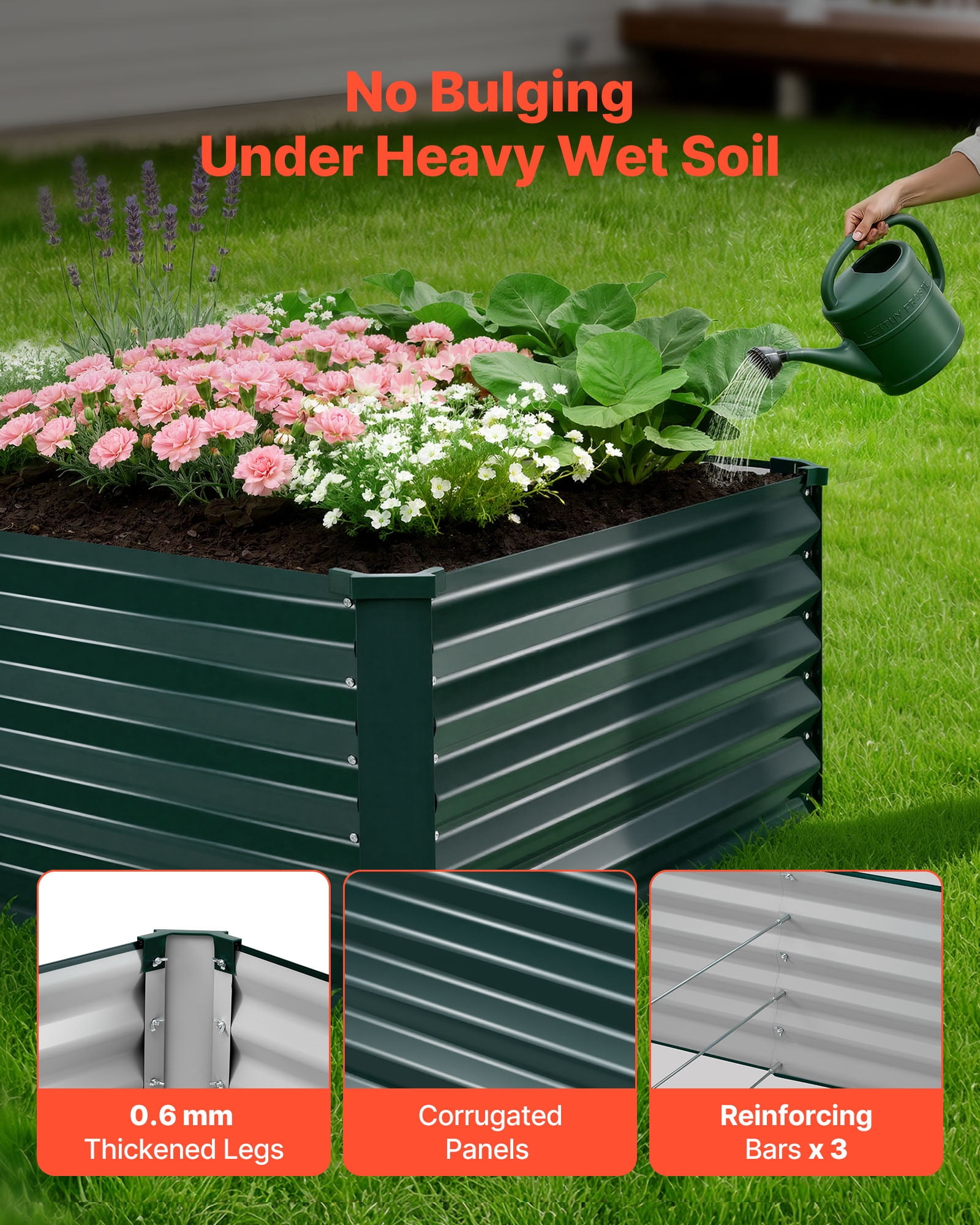 VEVOR Galvanized Raised Garden Bed, 6.67 x 3.35 x 1.51 ft, Rectangular Metal Planter Box Kit Outdoor, Rustproof Elevated Planting Box with Gloves, Alu-Zinc, for Growing Flowers Vegetables, Dark Green