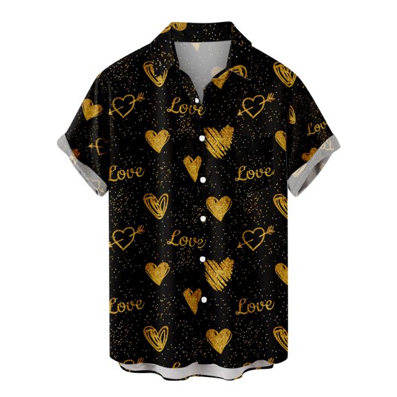IROINNID Men's Casual Valentine's Day Short Sleeve Printed Blouse With Pocket