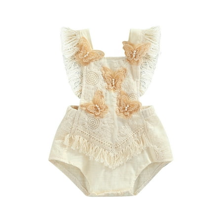 

Baby Girl Lace Romper Tassel Butterfly Crochet Tie Up One Piece Outfit for Photo Party Birthday