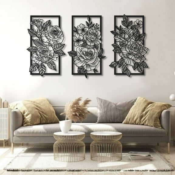 Floral Triptych Metal Wall Art