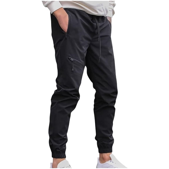 Lenago Cargo Pants for Men Casual Zipper Pocket Elastic Drawstring Waist Bind The Feet Long Pants Fitness Pants Cargo Pants Trousers Black S