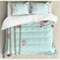 thumbnail image 3 of Christmas Decorations Twin Size Duvet Cover Set, Cute Red Birds Decorating Tree Snowy New Year Inspiration Illustration, Decorative 2 Piece Bedding Set with 1 Pillow Sham, Blue Red, by Ambesonne, 3 of 3
