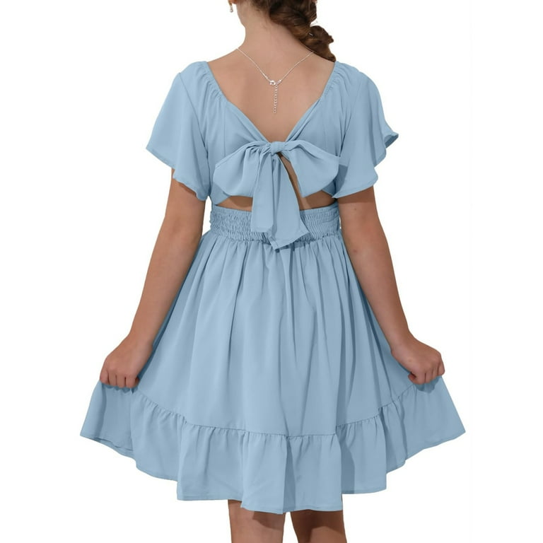 white christmas dresses Blue Modest Lace Homecoming Dress Short for Freshman main image 0