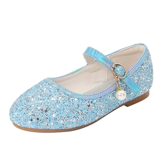 LNMQLPDBS Kids Princess Shoes Flower Girls Dress Shoes Toddler Kids Party Wedding Low Heel Mary Jane Shoes Size 7 Toddler Shoes Girls Glitter Sequins Flat Shoes with Adjustable Strap