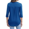 thumbnail image 2 of Women's 3/4 Length Sleeve V Neck Flowy Tunic Blouses Work Tops Shirts with Zippers, 2 of 3