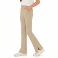 thumbnail image 7 of Girls Split Flare Pants Solid Color High Waist Stretchy Yoga Trousers Kids Casual Slim Comfy Long Pants Khaki 14-15 Years, 7 of 7