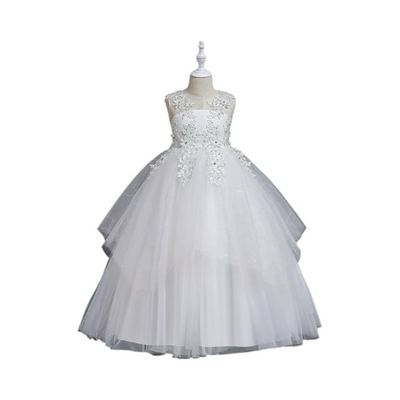 Girls Elegant Dresses Sleeveless Floral Lace Tulle Ball Gown Dress For Christmas Party Wedding Birthday Formal Event