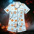 thumbnail image 2 of WhouRiu Girls Halloween Graphic Pajamas Flat Collar Short Sleeve Button Up Shirts And Shorts Pajama Set 2 Piece Kids Cozy Cute Sleepwear,4-5 Years, 2 of 4