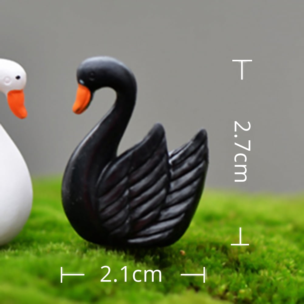 2pc/lot Black White Swan Figurine decoration mini fairy garden resin craft BH 