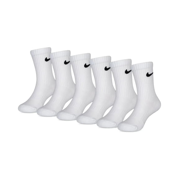 Nike Kids Everyday Cushion Crew Socks | 6 Pack / White / Shoe Size 5Y–7Y (Medium)