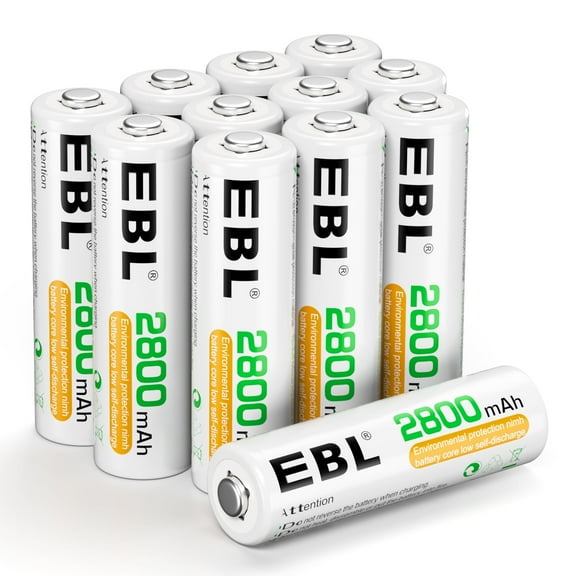 EBL AA Rechargeable Batteries, 2800mAh Nimh Double a Batteries for Toy Flashlight Camera, 12 Pack