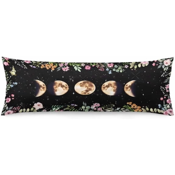 Moon Phases Body Pillow Cover Moon Phase Moonlit Star Night Boho Flowers Long Pillow Case Protector with Zipper Decorative Pillow Covers Soft Rectangle Bed Pillowcases for Bedroom,Couch,Sofa,20"x54"