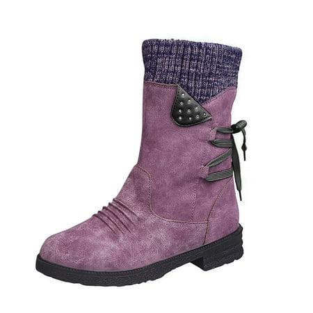 

nsendm Boots Rain And Snow Mid Boots Up For Women Shoes Lace Calf Vintage Heels Thick Casual Dc Snow Boots Women Purple 8.5