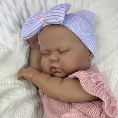 BZDOLL 20 Inch 50 CM Asleep Fat Reborn Baby Doll Toy For Kids Vinyl Limbs Cloth Body Black Skin Lifelike Doll Handmade Special Birthday Gift