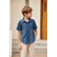 thumbnail image 5 of Arshiner Boys Cuban Guayabera Shirt Cotton Linen Button Down Shirt Light Blue 9-10 Years, 5 of 9