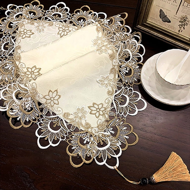 vintage crochet dresser scarf Vintage Crochet Lace Table Runner Dresser Scarf Handmade 51 x 12 Off White Ecru