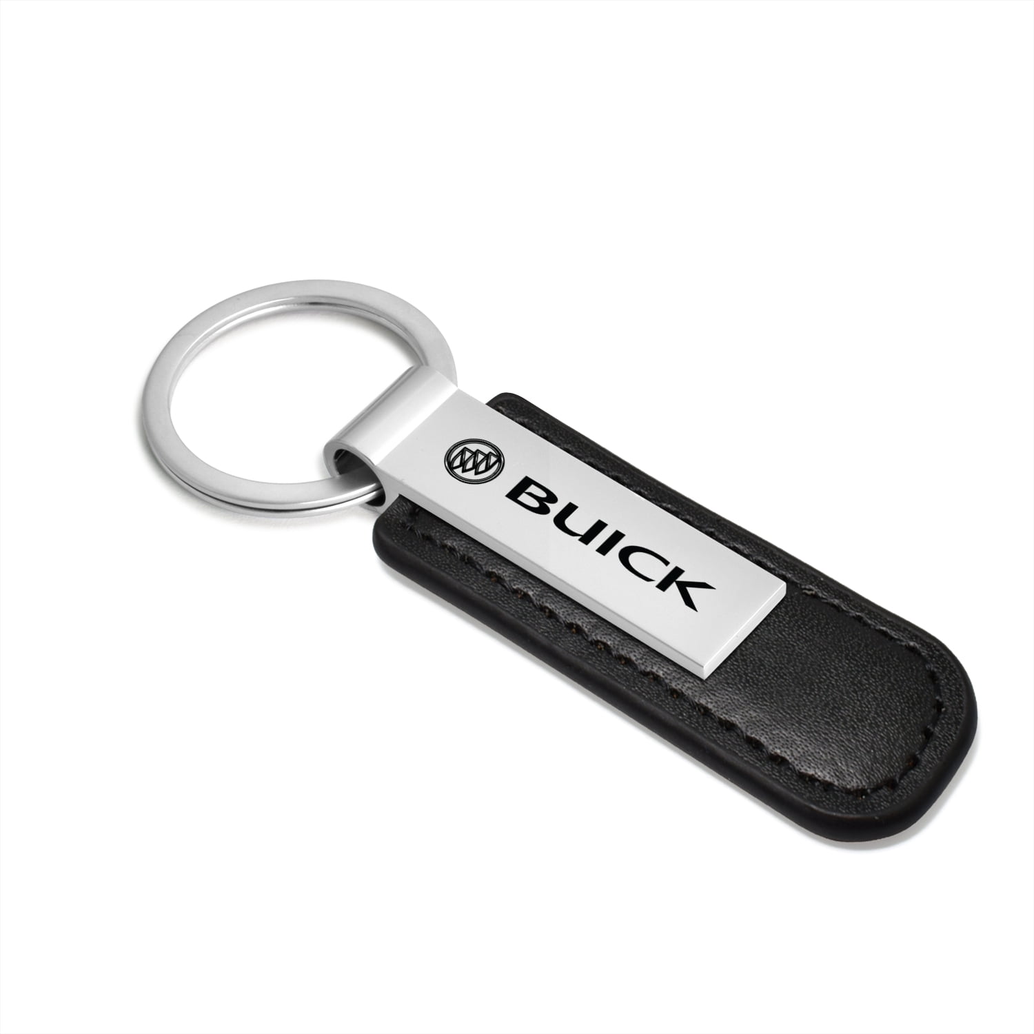 iPick Image for Buick Silver Metal Plate Black PU Leather Strap Key Chain, Official Licensed