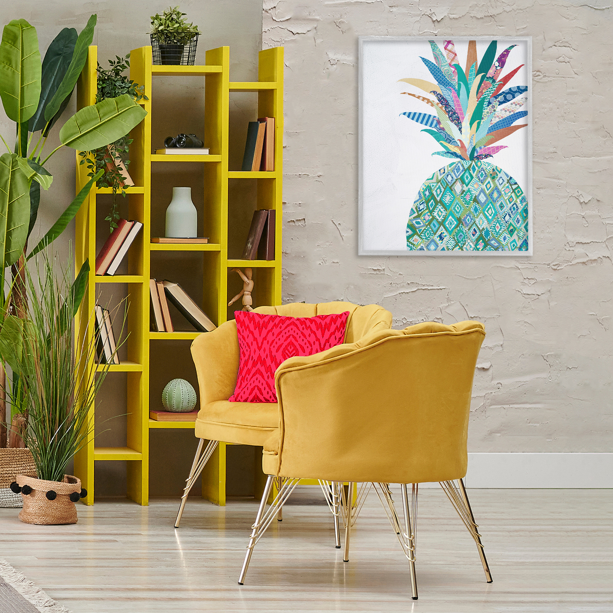 Stupell Industries Geometric Patterned Pineapple Food & Beverage Painting Gray Framed Art Print Wall Art, 24 x 30
