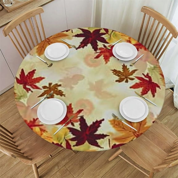 BANET  Fall Round Tablecloth Autumn Maple Leaf Pumpkin Sunflower Print Decorative Table Cloth Thanksgiving Tablecloth Suitable for Home Kitchen Dining Table Outdoor Party Picnic 31"-35