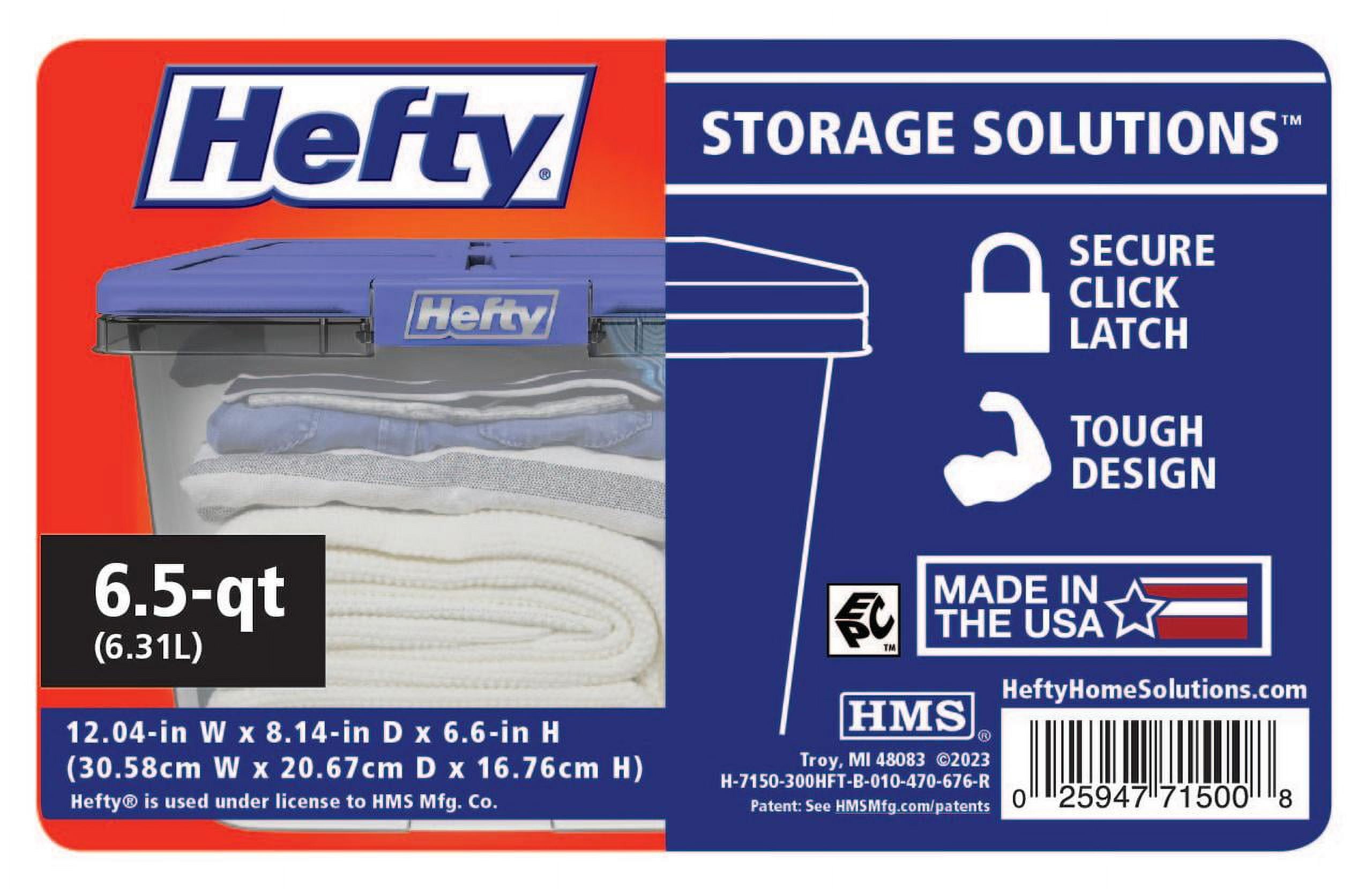 Hefty Home Logic 6.5 Qt. Latch Lid Storage Tote, Clear/White, 8/Pack  (7099-010000044)