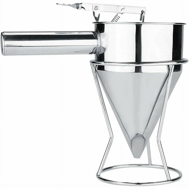 Dessert Decorator's Delight, Ergonomic Handle Stainless-Steel Funnel with Temperature Resistant Properties, High-Quality Material Pancake Batter Dispenser for Home and