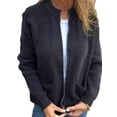 thumbnail image 2 of Women'S Zip Up Knit Cardigan Long Sleeve Stand Collar Sweater Outwear Coat with Pockets Black XL, 2 of 6
