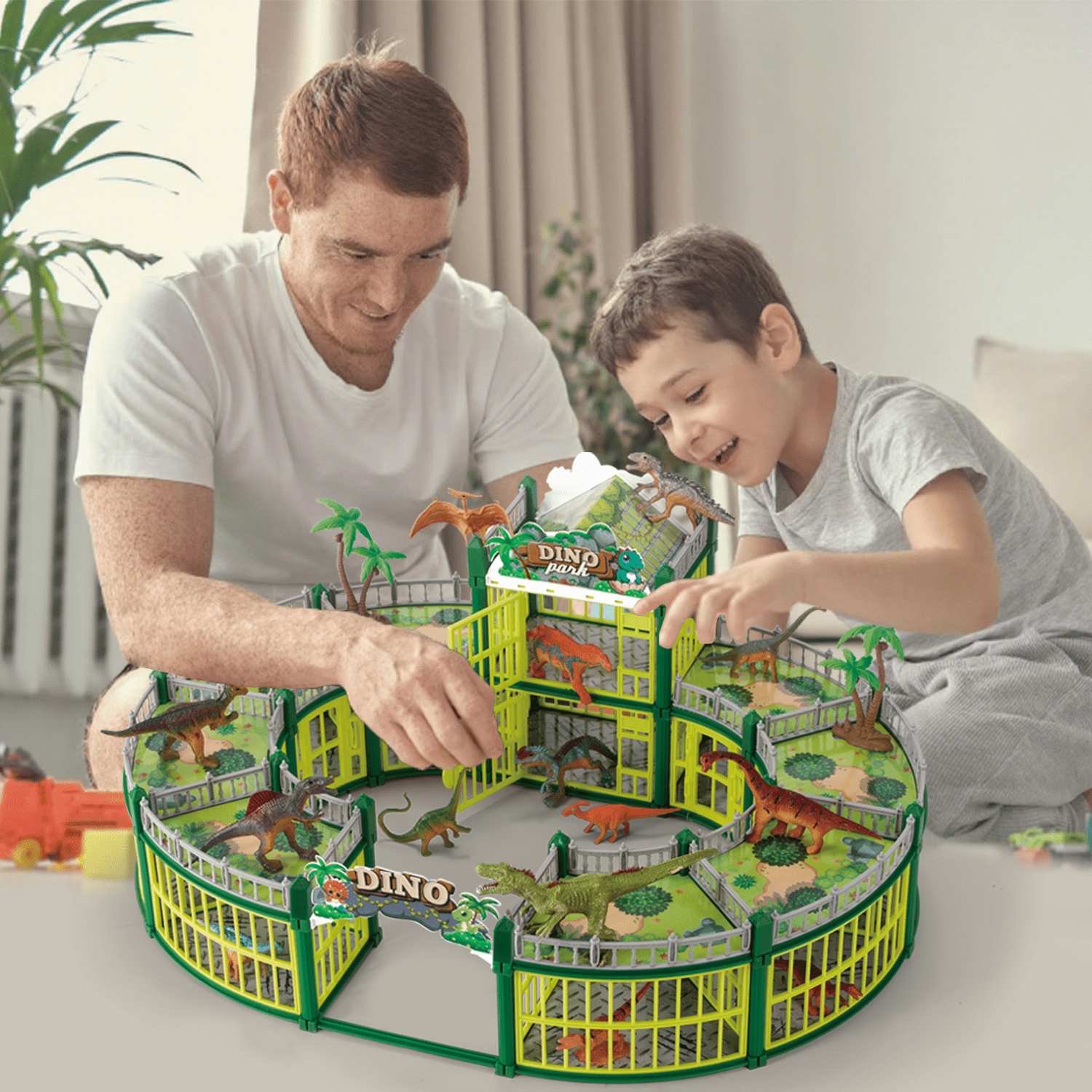 LINXUXIE 215PCS Dinosaur House Play Set, Dinosaur Theme Park with 36 Realistic Dinos and Large Battle Cage, Dinosaur Toy for 1-3 3-5 5-8 Year Old