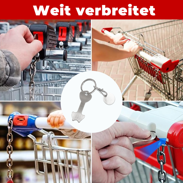 Fichas Para Carrito De Compras – 4 Piezas De Acero Inoxidable, Con Llavero Desmontable, 2 Diseños, 2.3x7.5 Cm, Reemplaza Monedas