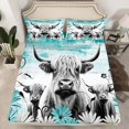thumbnail image 2 of Highland Cow Print Bed Sheets Twin,Teal Western Farmhouse Sheet Set Rustic Home Decor,Longhorn Cattle Farm Animal Fitted Sheet Grunge Daisy Flower Bed Set Cowboys, 2 of 5
