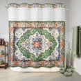 thumbnail image 6 of No Hook Shower Curtain with Built-in Rings - Retro Boho Washable Waterproof Fabric Bathroom Curtains for Hotel,Rentals, 72 X 78 Inch Long , Aztec Southwest Tribal Floral Pattern Green Orange, 6 of 9