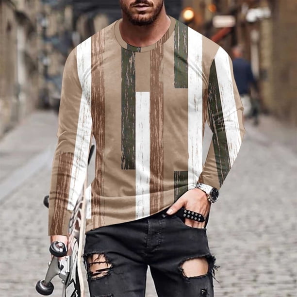 Blusas y camisas de manga larga y cuello redondo para hombre, camisetas casuales con estampado de moda y cuello redondo, blusas de licra de manga corta para hombre.
