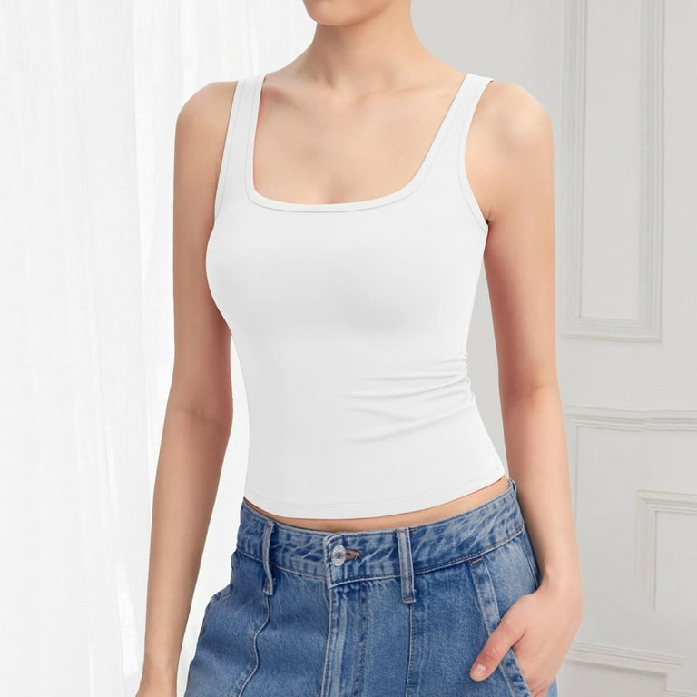 Povozer Women Spaghetti Strap Scoop Neck Ribbed Tank Tops
