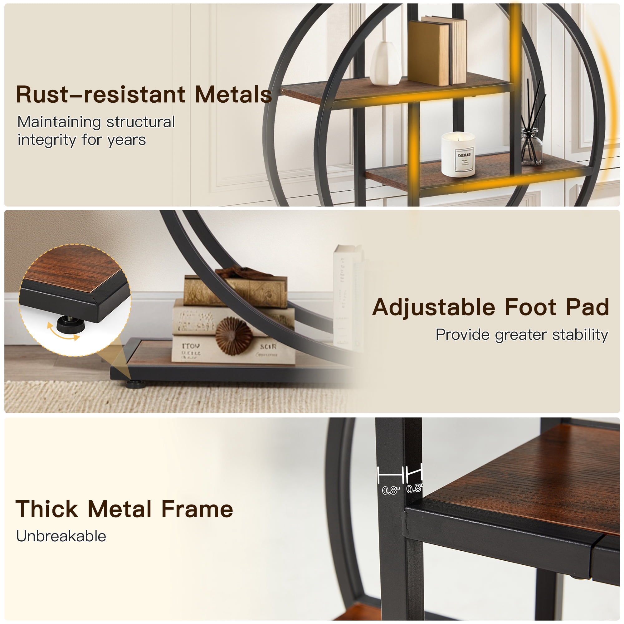 Erinnyees 4 Tier Console Table, 41.3" Entryway Table, Rustic Style Sofa Table, with Storage Shelves, Adjustable Foot Pad, for Hallway, Rustic Brown