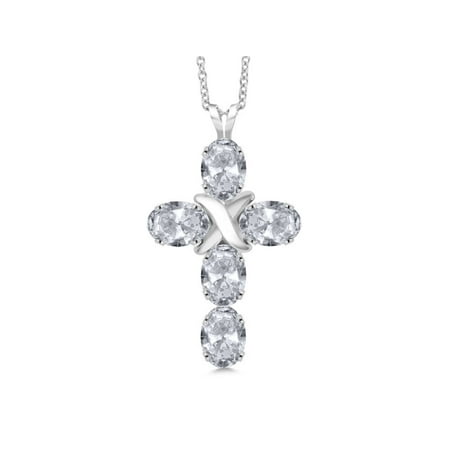 White Topaz Family Pendant - 2.75 Ct Oval White Topaz 925 Sterling Silver Cross Pendant With 18