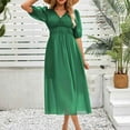 thumbnail image 7 of LNWUY Womens Short Sleeve Maxi Dress 2025 Spring Trendy Elegant V Neck Flowy Wedding Guest Holiday Formal Long Dresses Green M, 7 of 7
