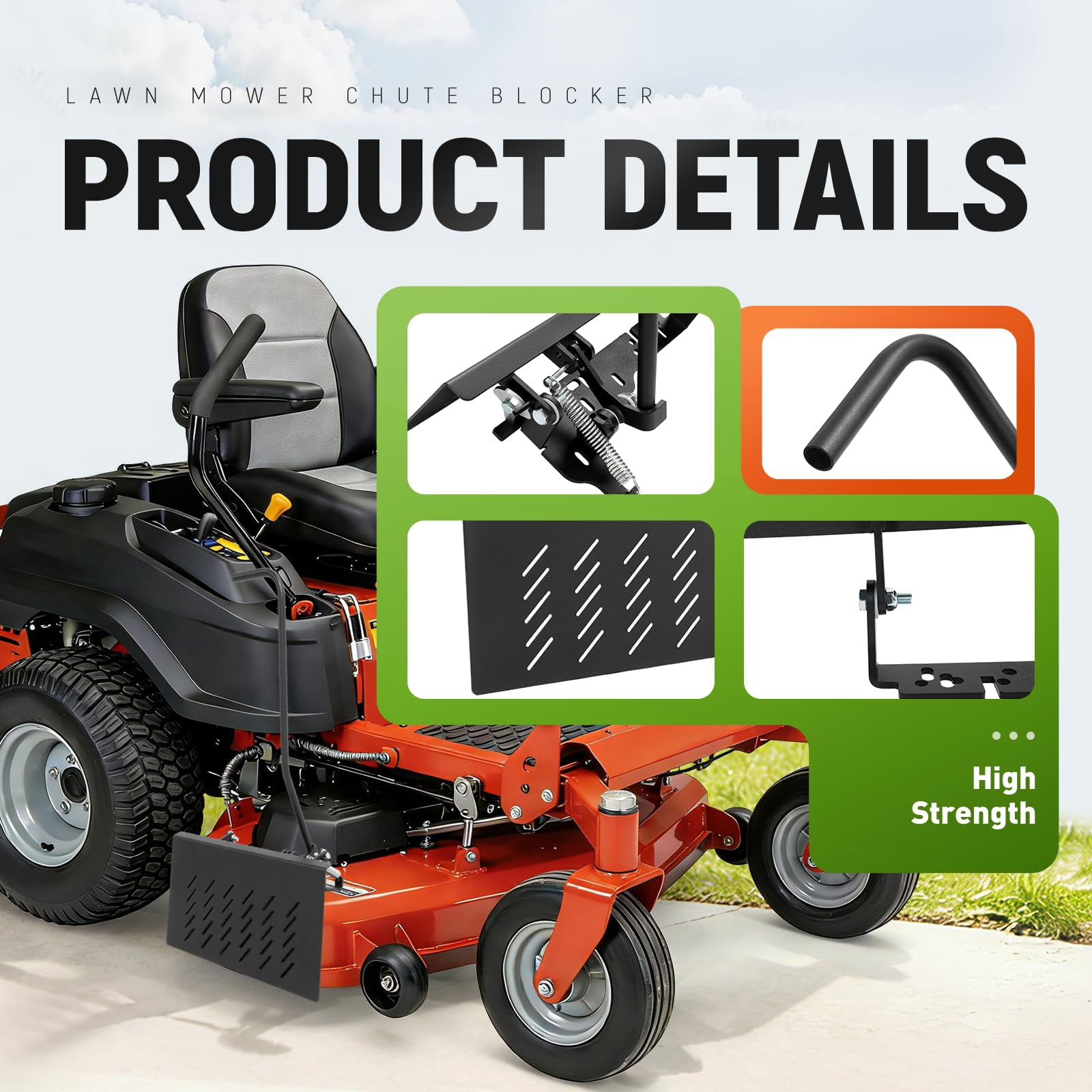 KOJEM Chute Blocker Compatible with Most Zero-Turn Mowers Hustler, John Deere, Kubota, Ariens, Bobcat Black Steel Powder Coated
