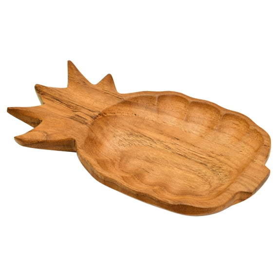 Cute Tropical Fruit Pineapple Carved Teak Wood Snack Plate