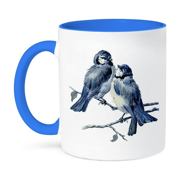 3dRose, Two Blue Birds Vintage Art, 11oz Two-Tone Blue Mug