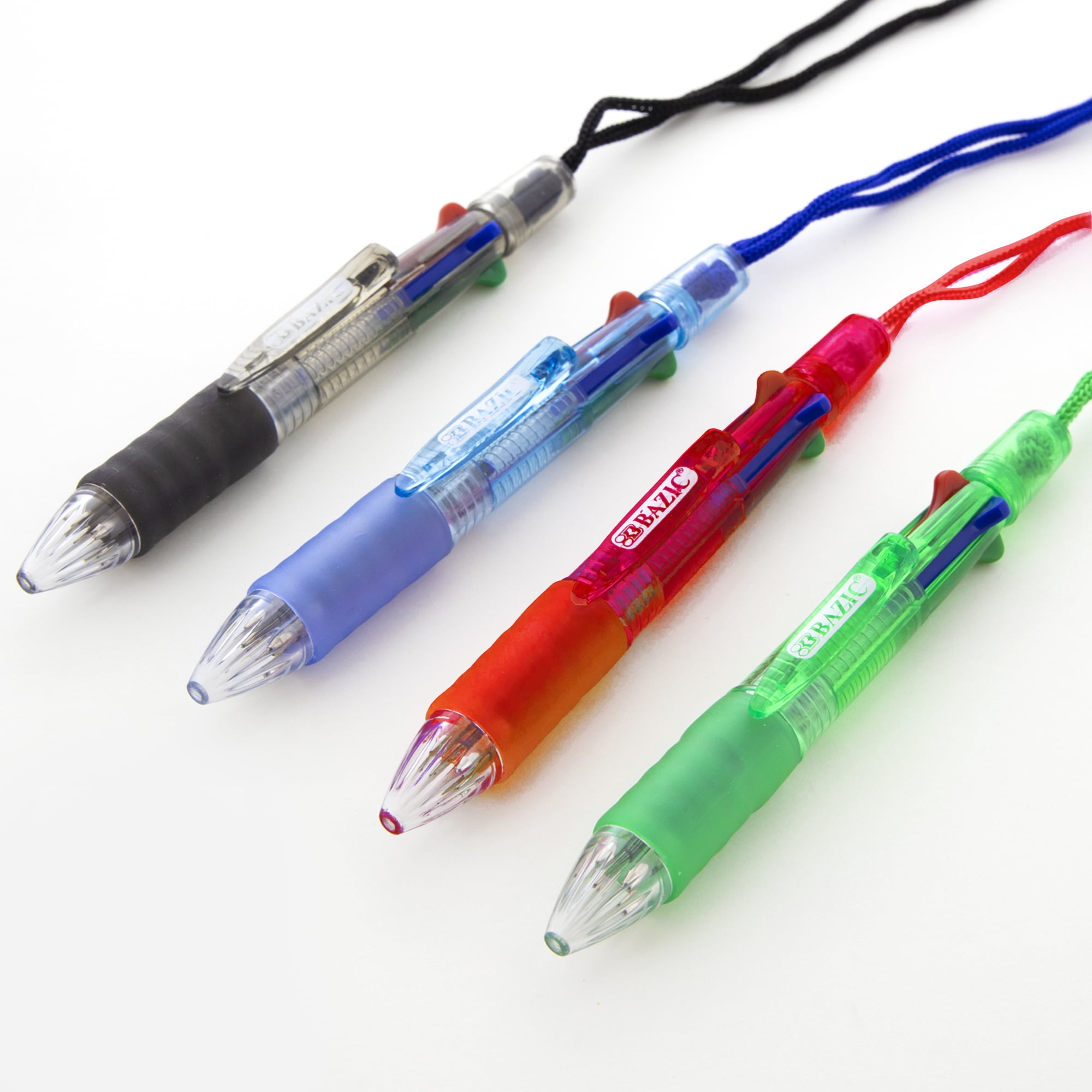 BAZIC 4-Color Ballpoint Neck Pen w/ Soft Grip, 1.0 mm, (1/Pack), 4-Pack