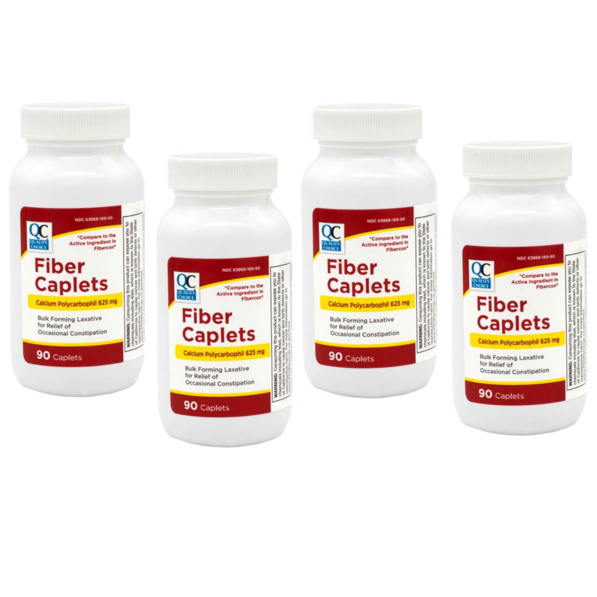 4 Pack - Quality Choice Fiber Therapy Caplets, Safe and Comfortable Constipation Relief Without The Gas and Bloating, Insolubale Fiber for Bowel Irregularity in a 90 Count Bottle of Caplets