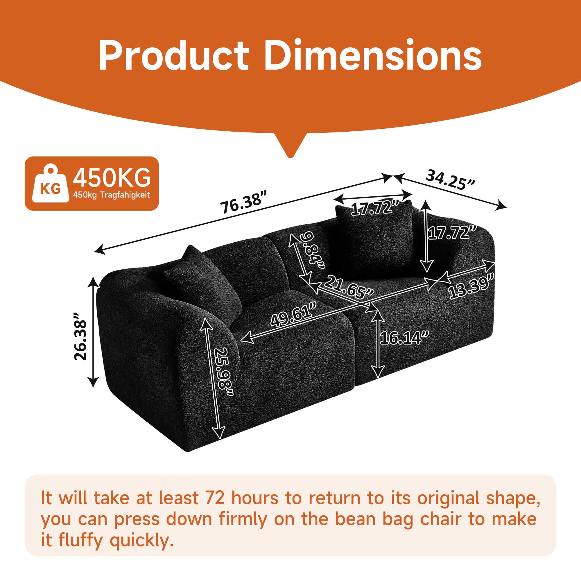 MAYEERTY Modern Velvet Loveseat Sofa with Throw Pillows Compact Space-Saving Couch