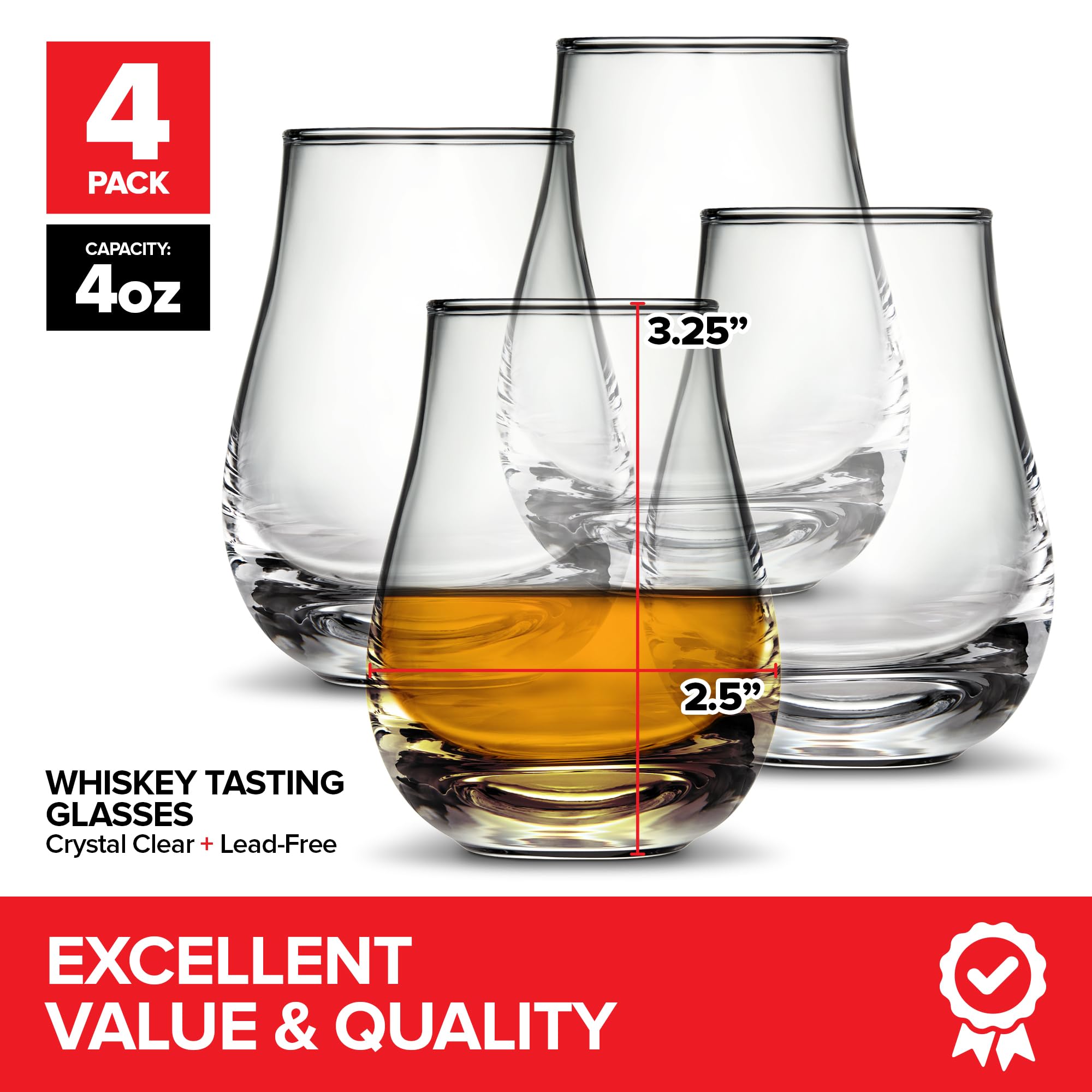 4oz Whiskey Tasting Glasses Set of 4 – Tulip Snifter Glasses for